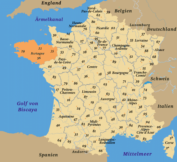 Frankreich, Bretagne, Landkarte