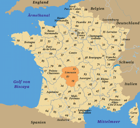 Frankreich, Landkarte Region Limousin