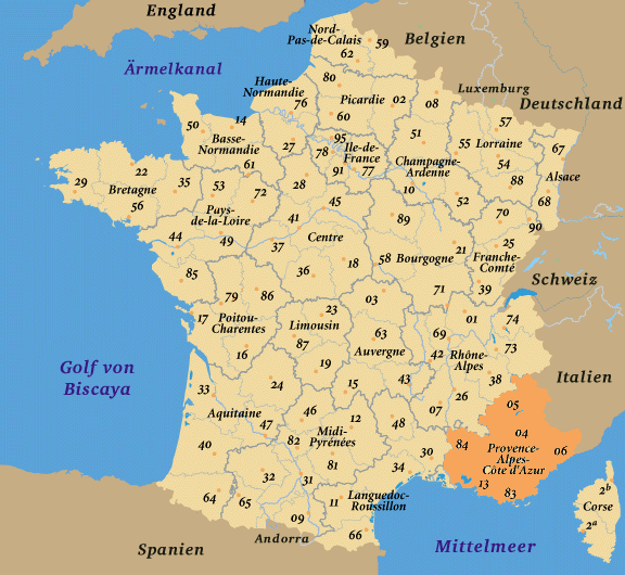 Frankreich, Landkarte Region Provence-Alpes-Côte d’Azur