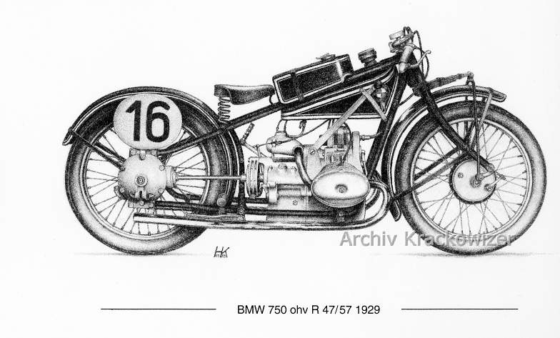 BMW R 47/57 750 ohv 1929 in racing-trim with this bike Karl Stegmann rode 1929 in the 750 cm³ class in the Klausen-race to a new class record