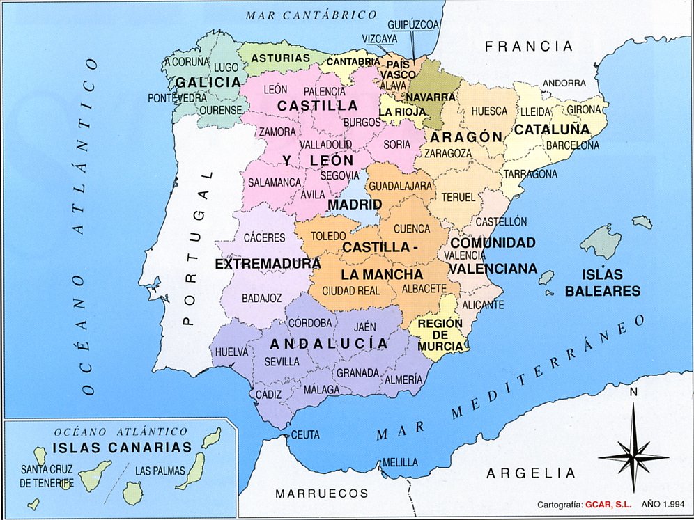 Karte mit den Regionen von Spanien